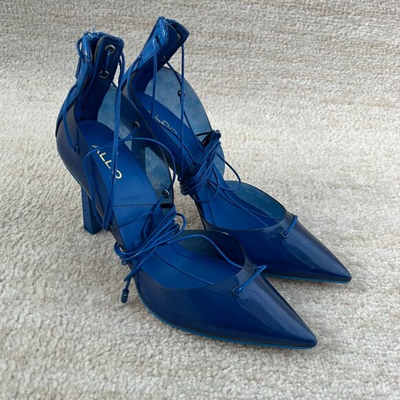 Aldo Blue Clear Pointed Toe D'Orsay Strappy Corset High Heels Shoes 9 - Picture 4 of 9